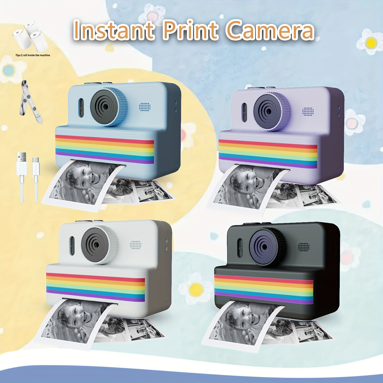 Youngsters Instant Print Camera, 2.8 Screen HD Digital Selfie Camera, Dual Lens Portable Toys with 3 Rolls Of Printing Paper, Christmas, Birthday, Halloween, Thanksgiving Gifts for 3-12 Years Old