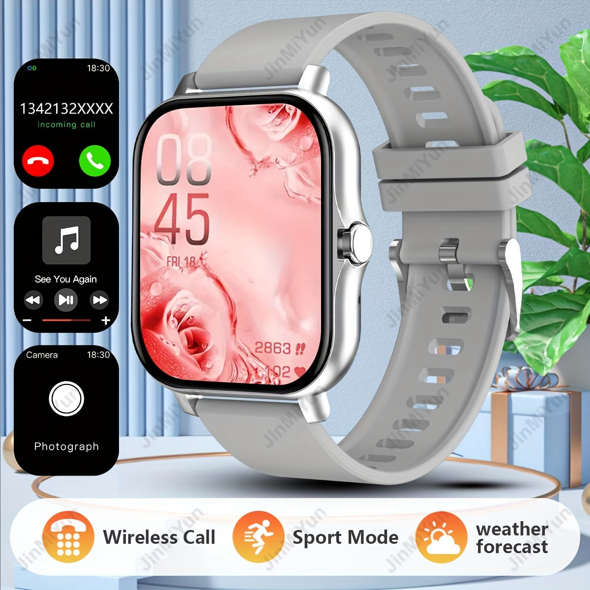HOT 1.83 Inch Full Screen Touch Sports Smartwatch For Men And Women Sports Outdoor Smartwatch, With Functions Such As Wireless Call/message Reminder/custom Watch Face Wallpaper/multiple Sports Modes, Message Reminder Multi-fu