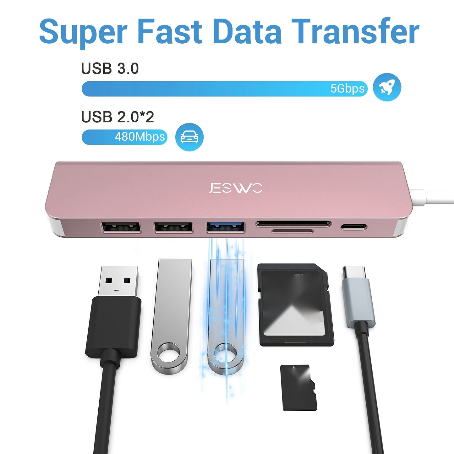 Seven Port USB-C Docking Station Hub - Expand Your Laptop's Capabilities - Rose Golden, Compact, High-Speed Data Transfer, Multi-Device Connection, and Power Delivery