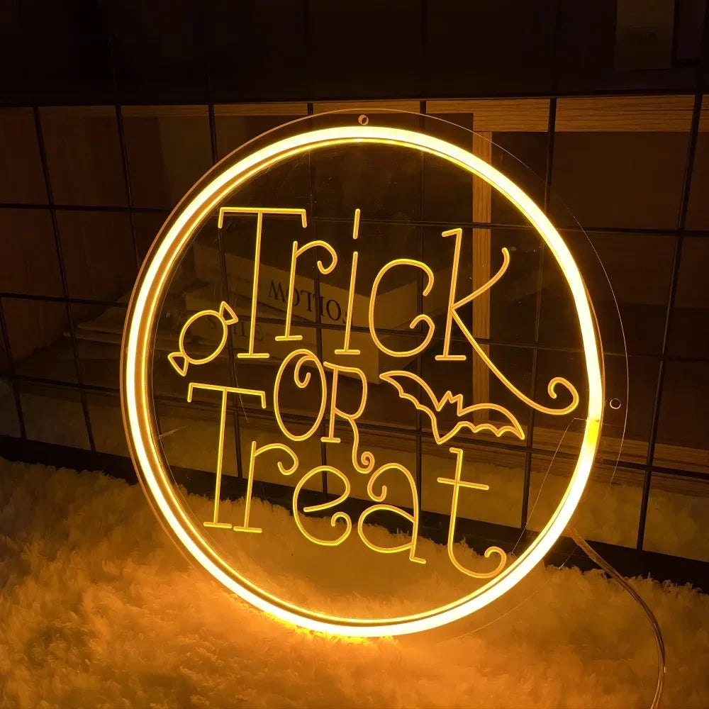 Spooky Trick or Treat USB Neon Sign,