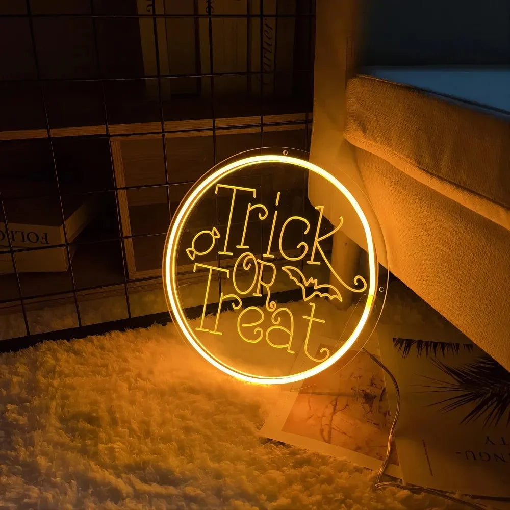 Spooky Trick or Treat USB Neon Sign,