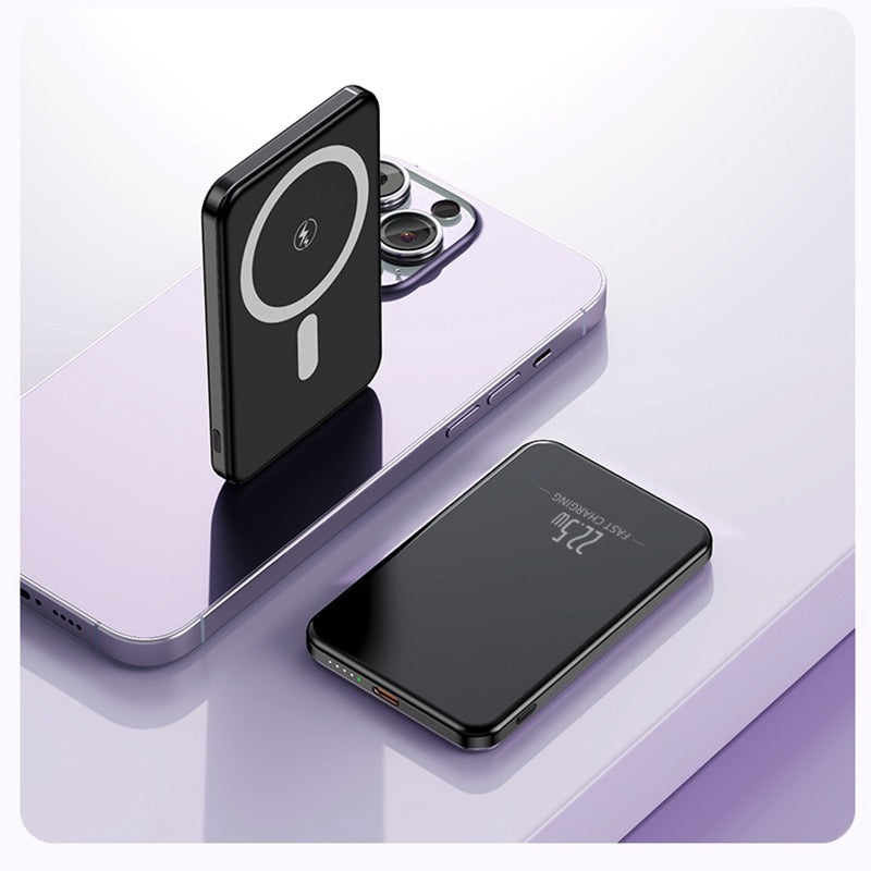 WINSWAY Ultra-thin 10.4mm Magnetic Power Bank, 5000mAh Wireless Portable Charger, Wired 20W Fast Charging Battery Pack, Compatible with Magsafe, iPhone 15/14/13/12 Series Samsung Android, Comes with USB C Charging Cable