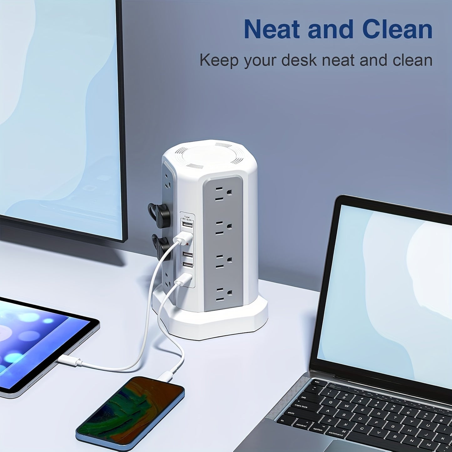 Upgraded New Product Flat Plug 16 AC Outlets Power Strip Tower With USB C Port(PD18W), Surge Protector Power Tower With 5 USB Charging Ports, 6FT Extension Cord Desktop Power Strip