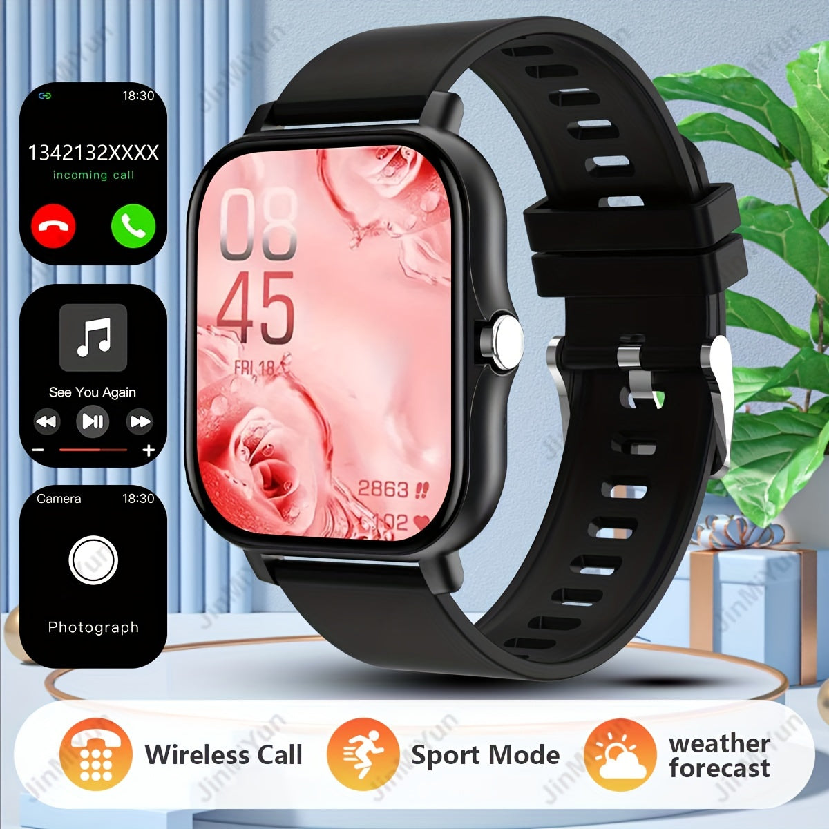 HOT 1.83 Inch Full Screen Touch Sports Smartwatch For Men And Women Sports Outdoor Smartwatch, With Functions Such As Wireless Call/message Reminder/custom Watch Face Wallpaper/multiple Sports Modes, Message Reminder Multi-fu