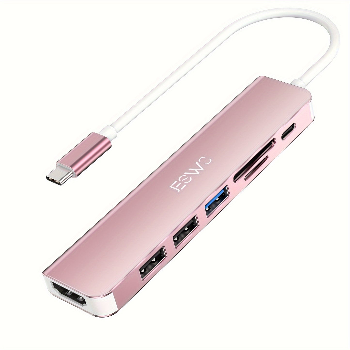 Seven Port USB-C Docking Station Hub - Expand Your Laptop's Capabilities - Rose Golden, Compact, High-Speed Data Transfer, Multi-Device Connection, and Power Delivery