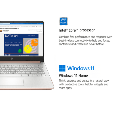 HP Newest 14" Laptop Stream for Student and Business, Intel Quad-Core N4120, Up to 16GB RAM, Up to 384GB Storage(128GB eMMC+256GB Micro SD), 1-Year Office 365, Long Battery Life, HD Webcam, Wi-Fi, Win 11 H in S, Rose Gold