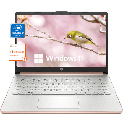 HP Newest 14" Laptop Stream for Student and Business, Intel Quad-Core N4120, Up to 16GB RAM, Up to 384GB Storage(128GB eMMC+256GB Micro SD), 1-Year Office 365, Long Battery Life, HD Webcam, Wi-Fi, Win 11 H in S, Rose Gold