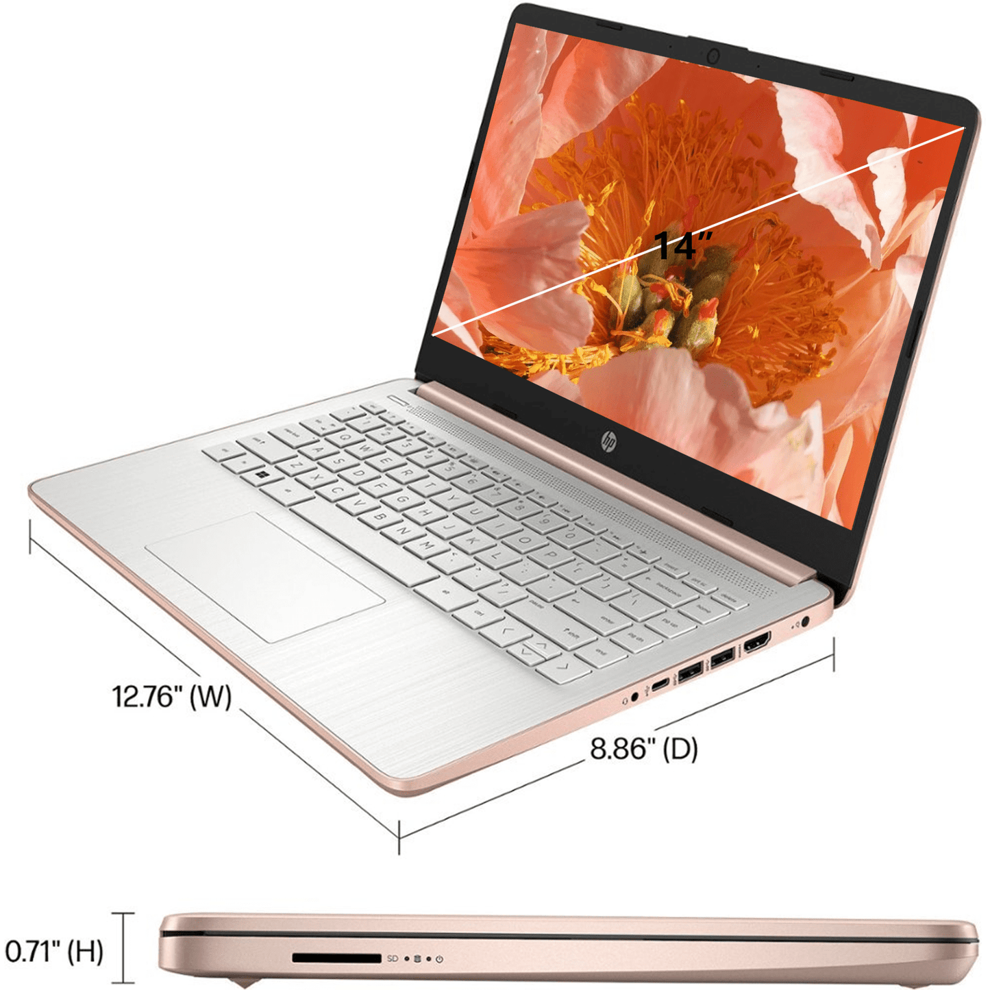 HP Newest 14" Laptop Stream for Student and Business, Intel Quad-Core N4120, Up to 16GB RAM, Up to 384GB Storage(128GB eMMC+256GB Micro SD), 1-Year Office 365, Long Battery Life, HD Webcam, Wi-Fi, Win 11 H in S, Rose Gold