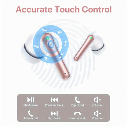 V5.3 Wireless Earbuds with Mic, 40 Hours Playtime, 380mAh LED Display Charging Case, Stereo Bass, Touch Control, Noise Cancellation, Type-C USB Charging, Non-Waterproof, for Adults, Sports & Exercise, Condenser Mic, Closed-Ba