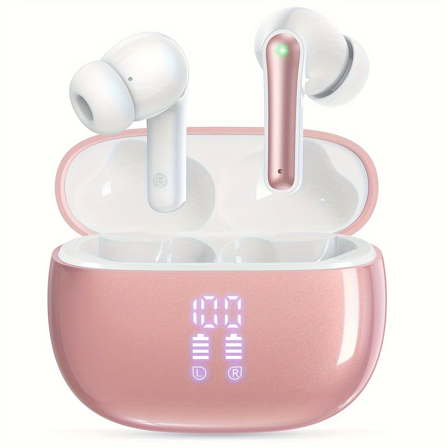 V5.3 Wireless Earbuds with Mic, 40 Hours Playtime, 380mAh LED Display Charging Case, Stereo Bass, Touch Control, Noise Cancellation, Type-C USB Charging, Non-Waterproof, for Adults, Sports & Exercise, Condenser Mic, Closed-Ba