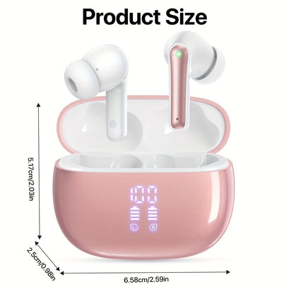 V5.3 Wireless Earbuds with Mic, 40 Hours Playtime, 380mAh LED Display Charging Case, Stereo Bass, Touch Control, Noise Cancellation, Type-C USB Charging, Non-Waterproof, for Adults, Sports & Exercise, Condenser Mic, Closed-Ba